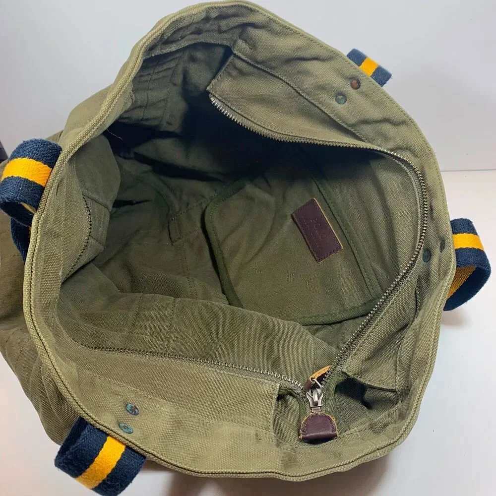 Vintage 90s Polo Ralph Lauren Canvas Tote Bag Green Big Pony Travel Duffel